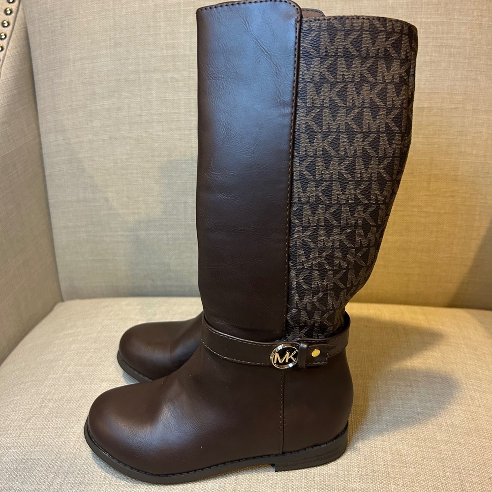 Michael Kors Kids Sheala Brown MK Monogram Riding Boots Size 11